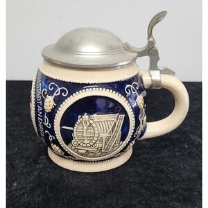 Vintage Stoneware Beer Stein w Pewter Lid Made in Germany
